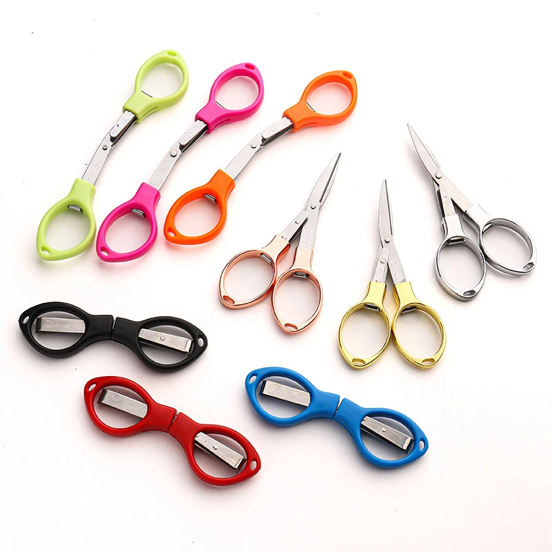 Simple Portable Folding Scissors Solid Color Glasses Shape Paper Cutters Students Handmade DIY Tools School Office Supplies