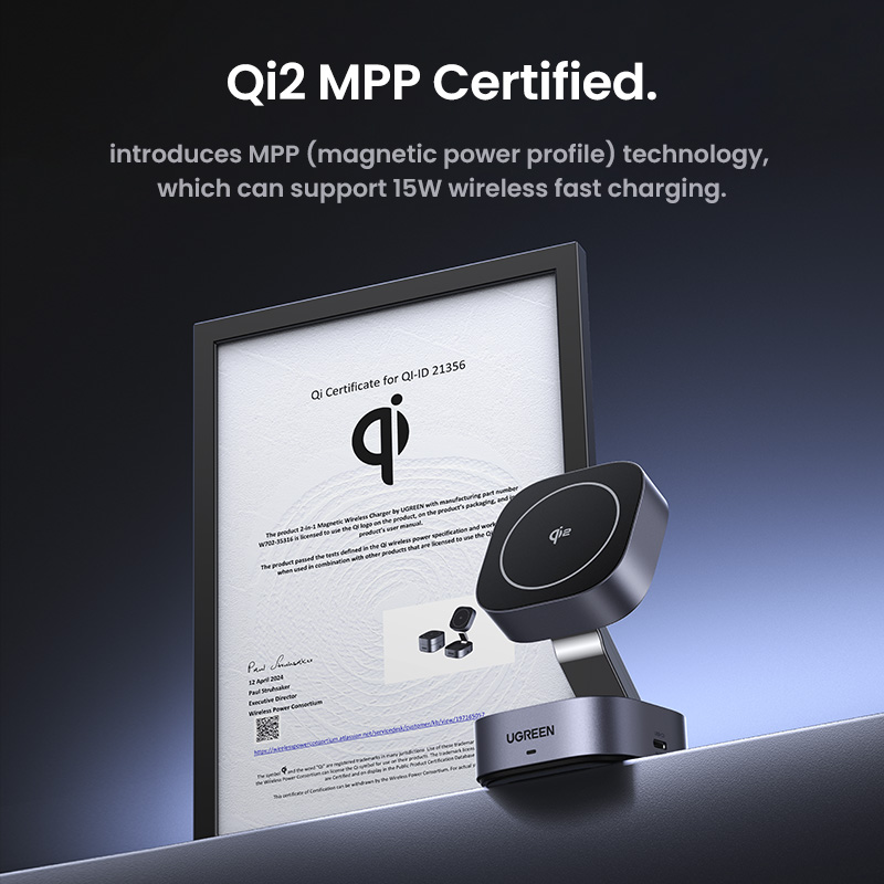 UGREEN Qi2 25W soporte de cargador inalámbrico magnético soporte de carga 2 en 1 para iPhone 15 16 Pro Max/AirPods para cargador rápido MagSafe