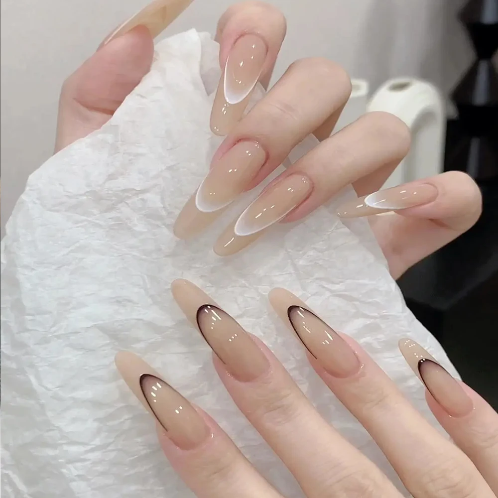 2 แผ่นภาษาฝรั่งเศสคําGradient Lineสติกเกอร์เล็บ 3D Self-Adhesiveสีขาว + สีดําSlider Designลายฉลุเล็บคู่มือDIYตกแต่งเล็บ