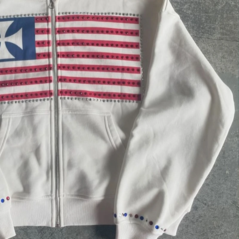 Outono e inverno novo design minimalista cor colisão padrão feminino moletom com capuz harajuku y2k solto moletom com zíper
