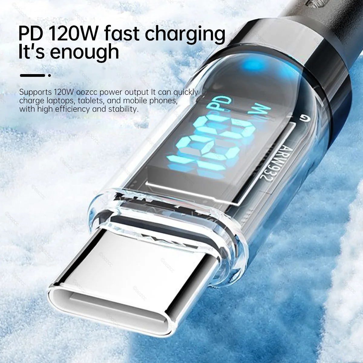 OOZCC Cavo display LCD Watt, trasferimento dati cavo USB tipo C a ricarica super veloce da 120 W, da USB A a Lightning per IPhone14 Pro Max