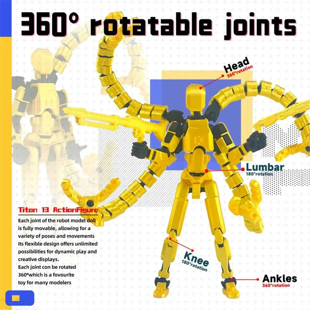 Assembly Completed T13 Action Figure 3D Printed Multi-Jointed Movable Titan 13 Lucky Dummy Nova Robot Action Figure Desktop
