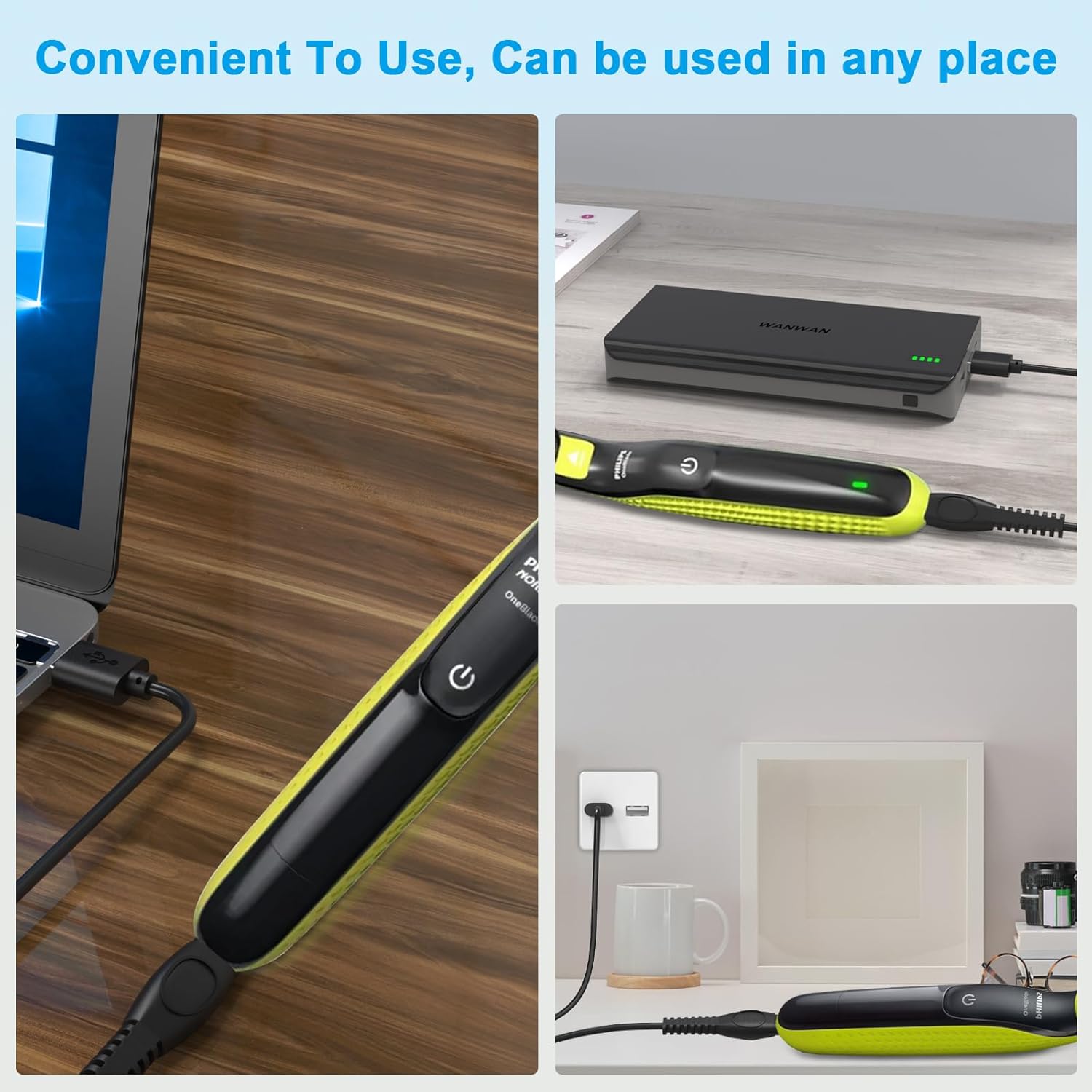 Cabo carregador USB Brangdy 5V compatível com Philips Norelco One Blade QP2724 QP2834 QP1424 QP1324 QP1924 QP4631 Barbeador elétrico