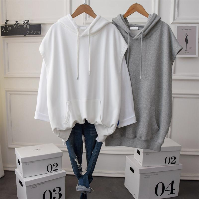 Sudaderas con capucha de talla grande para mujer 4XL 150kg sudadera sin mangas chaleco ropa señoras Tops sueltos Casual