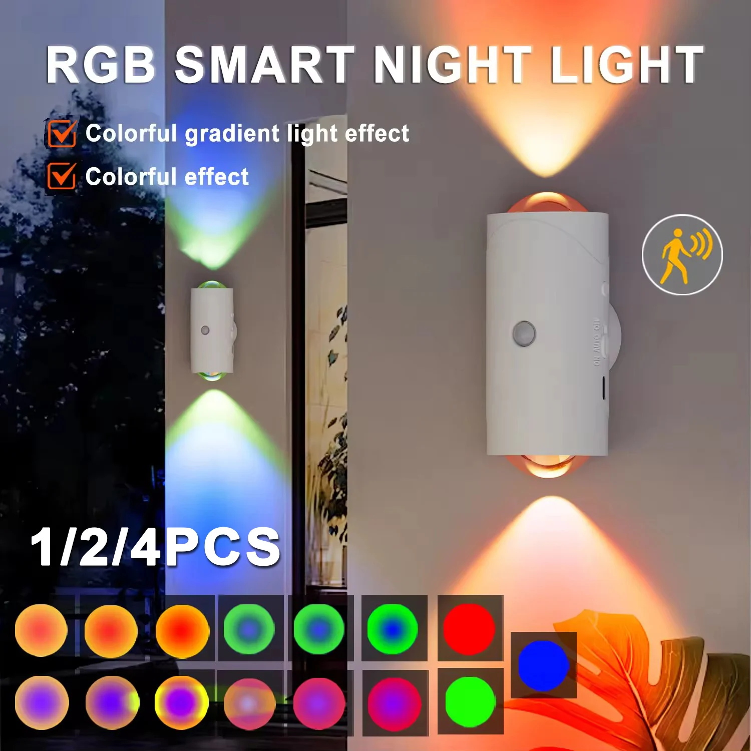 1/2/4 PCS Smart LED Nachtlicht mit Bewegungssensor USB wiederaufladbar RGB Gradient Ambient Wandlampe für Schlafzimmer Schreibtisch Schrank Dekor