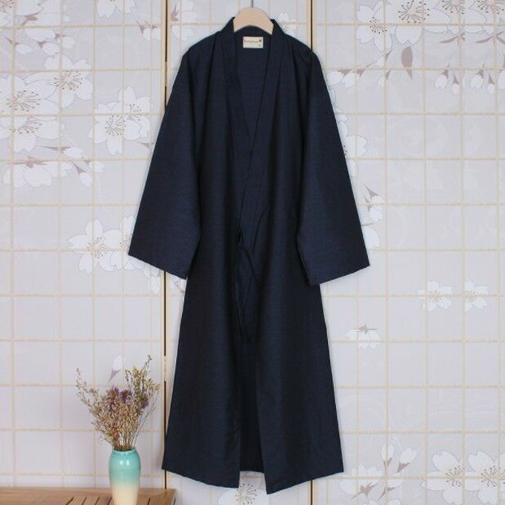 Mode Japanischen Stil Kimono Robe Einfarbig Spitze Up Lange Bademantel Pyjamas Gürtel Baumwolle Hause Pijama Roben Kleidung Für Männer