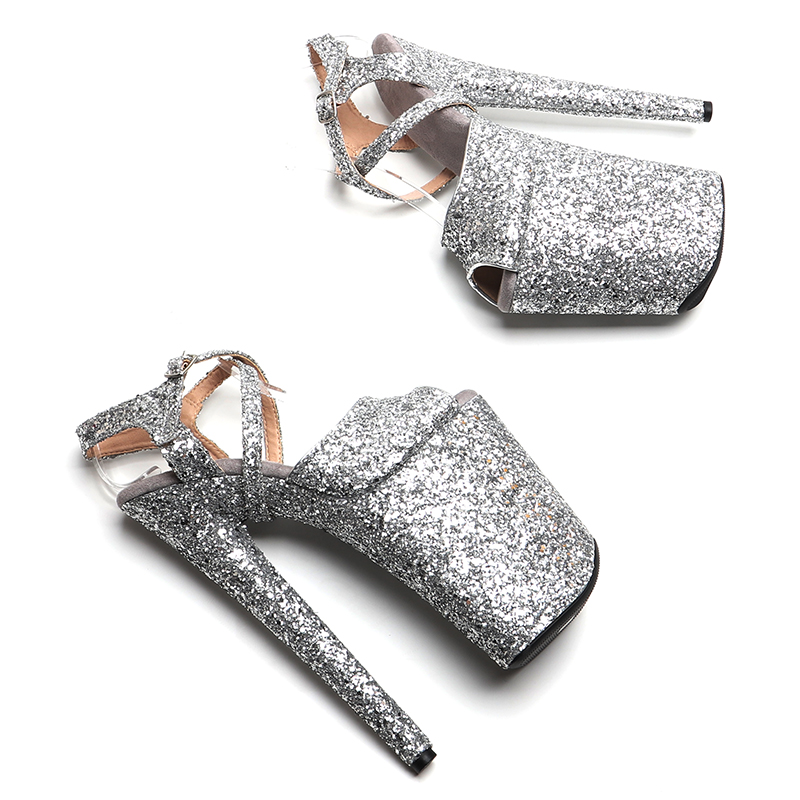 Leecabe 23CM/9 Zoll Glitzer Obermaterial Modetrend exotische Plattform Sexy High Heels Sandalen Pole Dance Schuhe