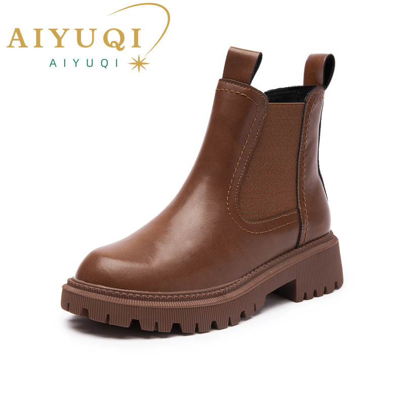 AIYUQI, botas Chelsea para mujer de piel auténtica, nueva moda Otoño Invierno, botines para mujer, botas Retro de invierno para mujer WHSLE MTO