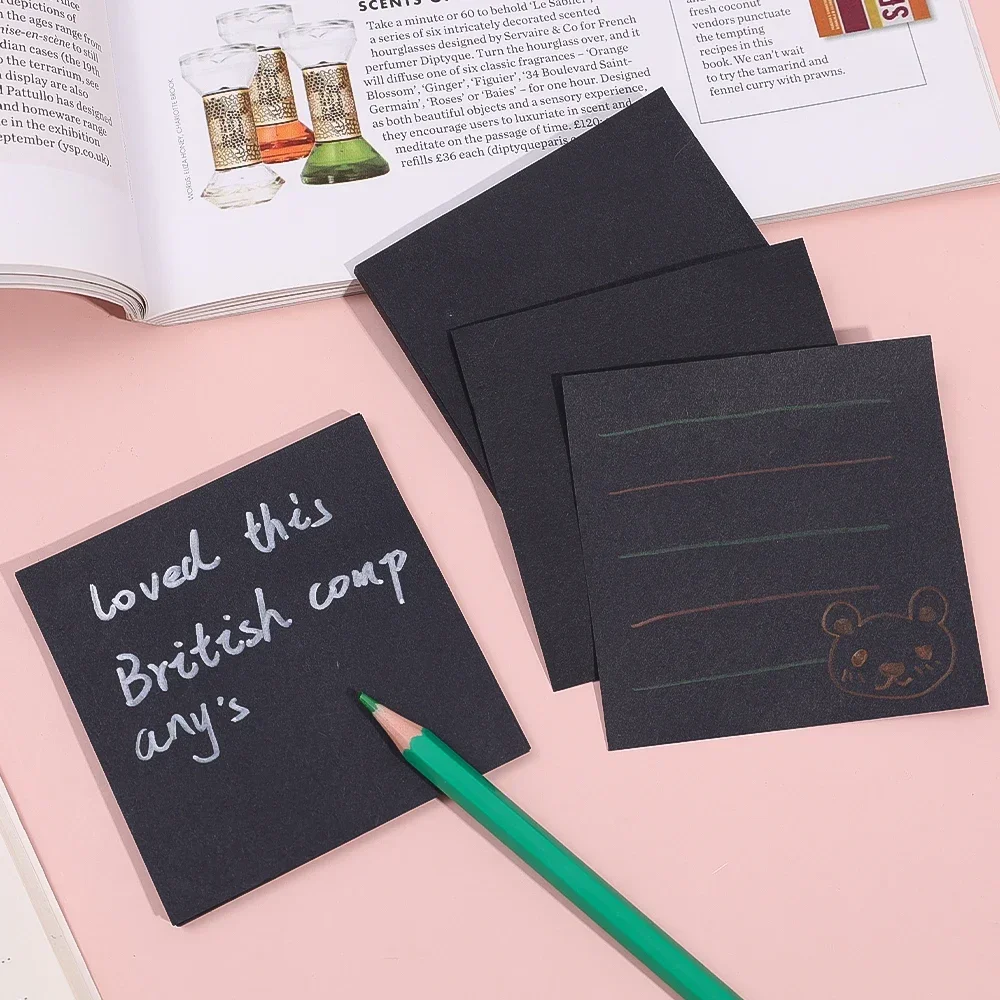 50 Sheets/pack Creative Paper Black Sticky Notes Self Adhesive Memo Pad Posted It Notepad School Office Stationery Supplies