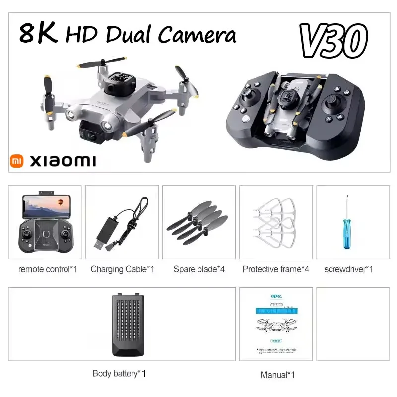Xiaomi v30 mini drone com câmera hd 8k fpv rc drones profissional de cinco lados para evitar obstáculos helicóptero drone brinquedo uav 10000m