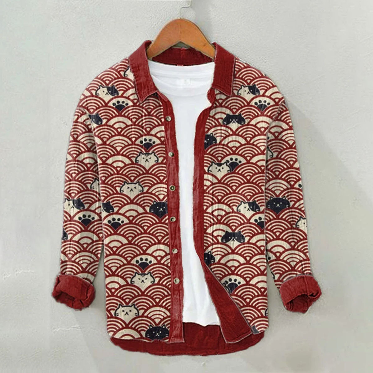 Linen Printed Long Sleeve Shirt Ocean Wave Traditional Pattern Art Hawaiian Shirt Men's Super Large Size S-6XL Fast Shipping