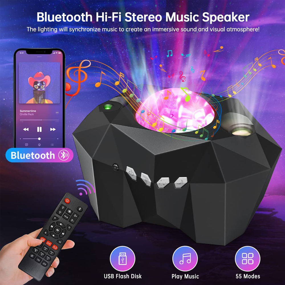 スターライトオーロラギャラクシームーンプロジェクターリモコン付きスカイナイトランプ子供大人ギフトBluetooth音楽スピーカー家の装飾