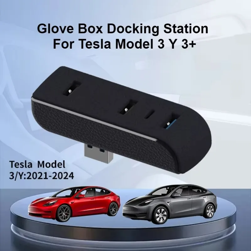 Handschoenenkastje Docking Station voor Tesla Model 3 Y 3+ Y Juniper USB Hub Poorten Auto 4-in-1 USB Extender Oplader Upgrade Gegevensoverdracht