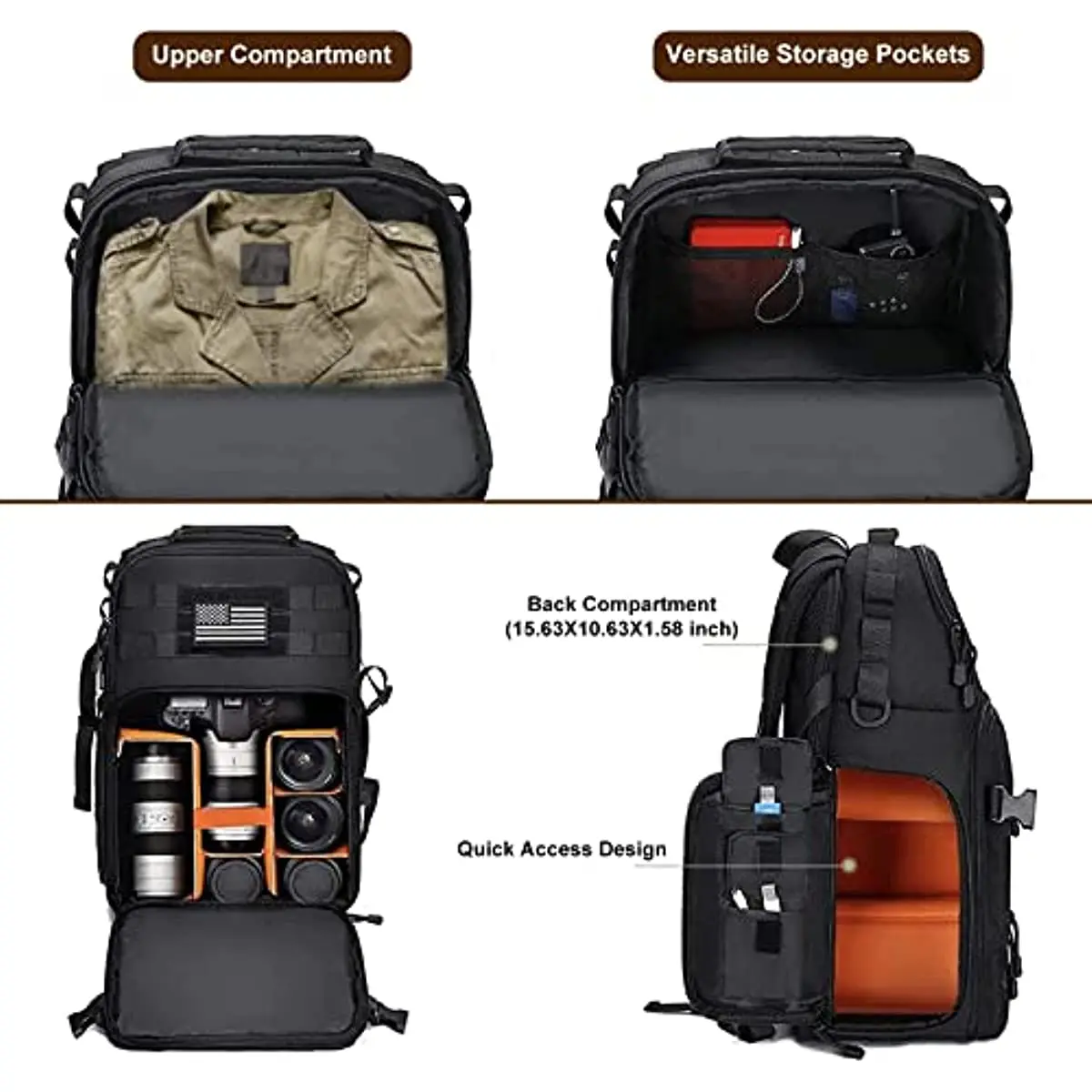 Mochila tática para câmera dslr/slr/espelho, com suporte para tripé, compartimento para laptop de 15-16 polegadas, canon/nikon/sony