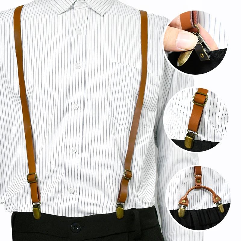 Deepeel Retro หนังผู้ใหญ่ผู้ชาย Suspenders 4 คลิป Y-Type ชายวงเล็บ 1.5 ซม.กว้างสายรัดกางเกงยีนส์เครื่องแต่งกายอุปกรณ์เสริม