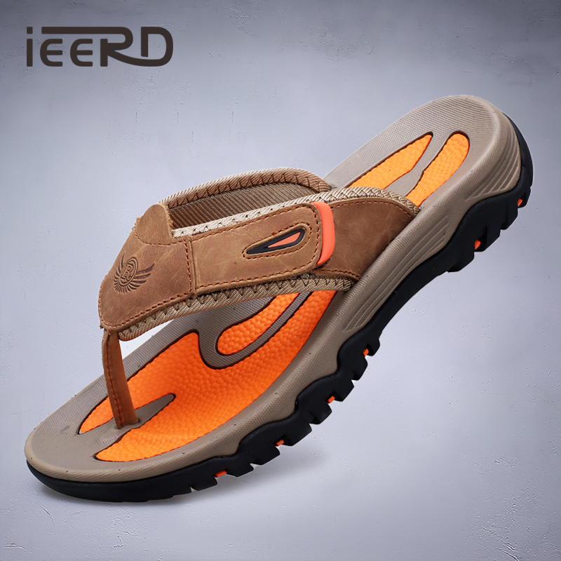 Уличные мужские тапочки из коровьей кожи, нескользящие износостойкие мужские шлепанцы, летняя повседневная обувь для мужчин, пляжные сандалии больших размеров