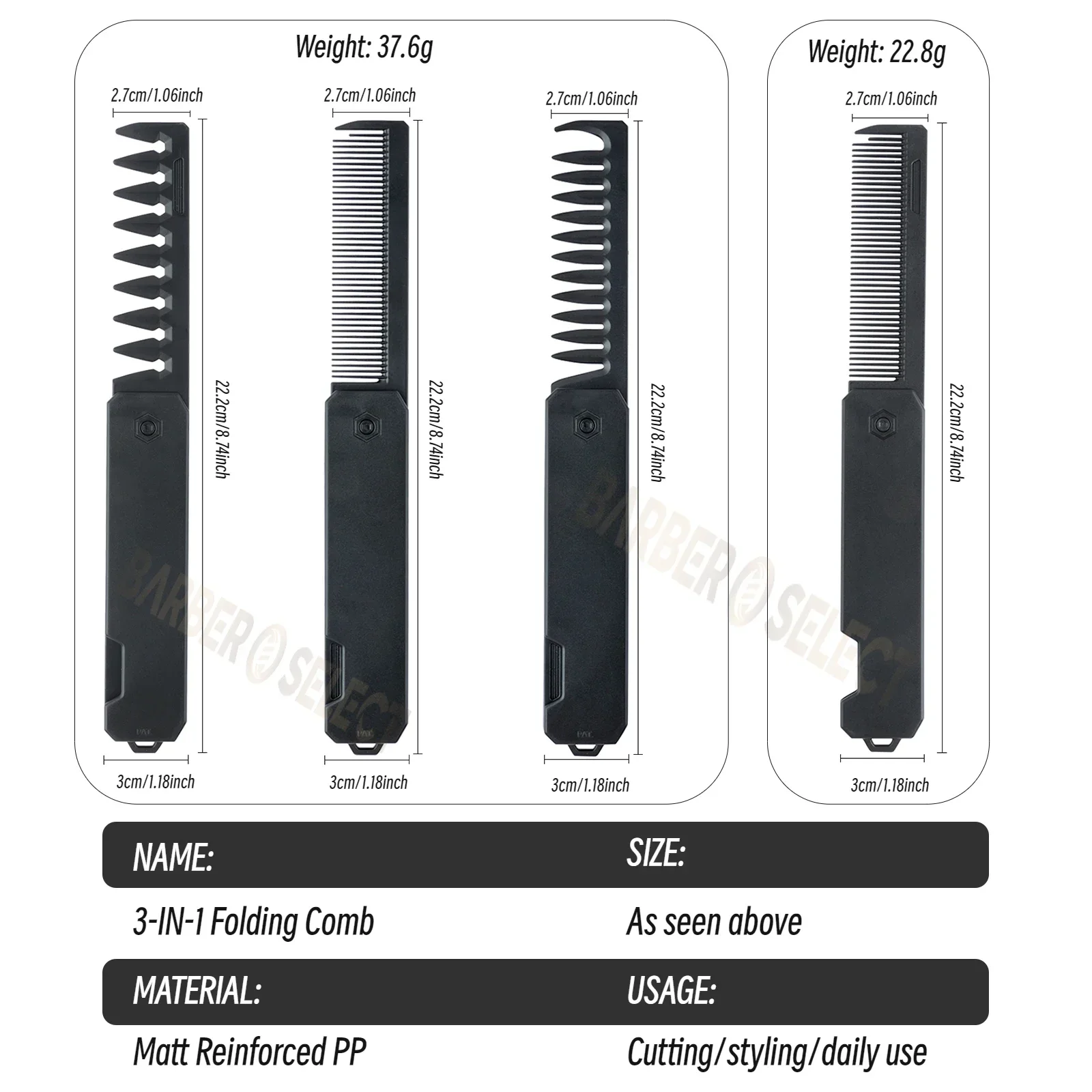 Newest 1/2/3 in 1 Portable Folding Comb Barber Clipper Comb Wide Tooth Oil Head Hair Comb Mini Beard Combing Salon Styling Tool
