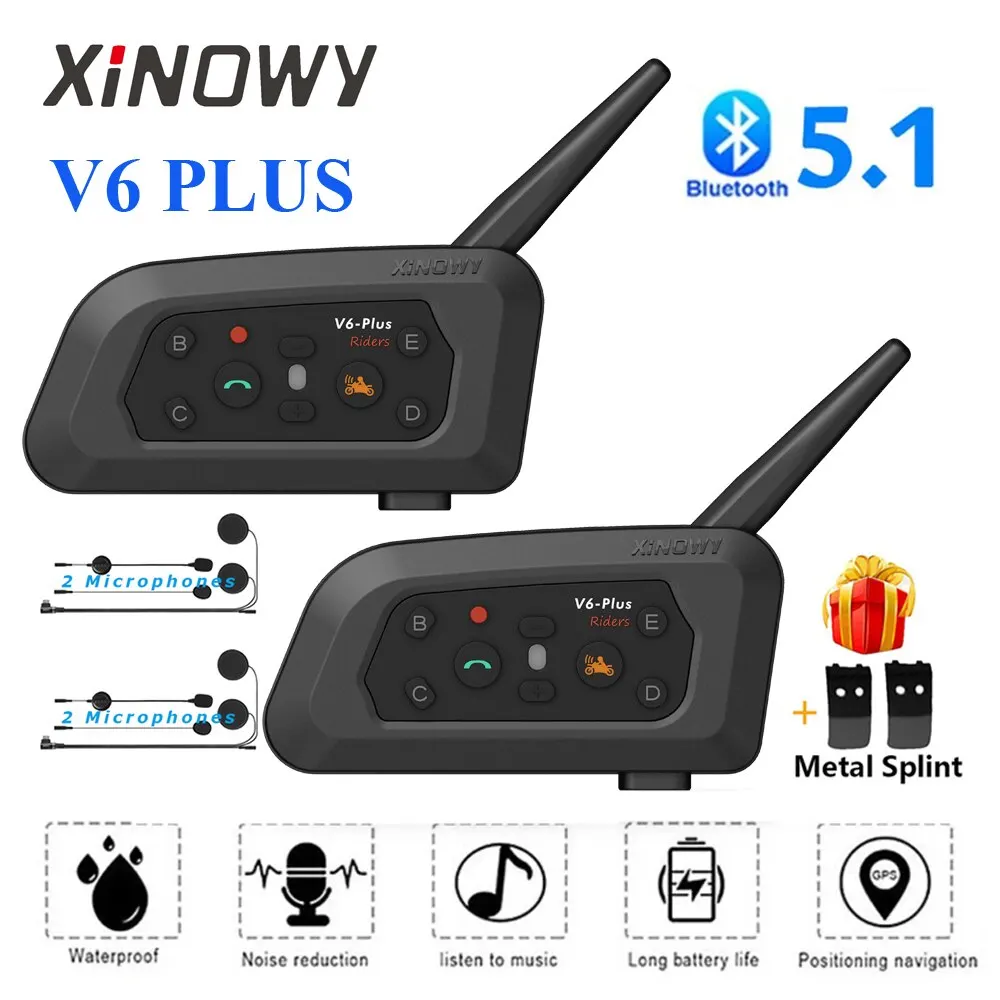 Xinowy v6 plusオートバイ用ヘルメットBluetoothヘッドセットインターホン1200mインターフォンコミュニケーター防水6ライダー