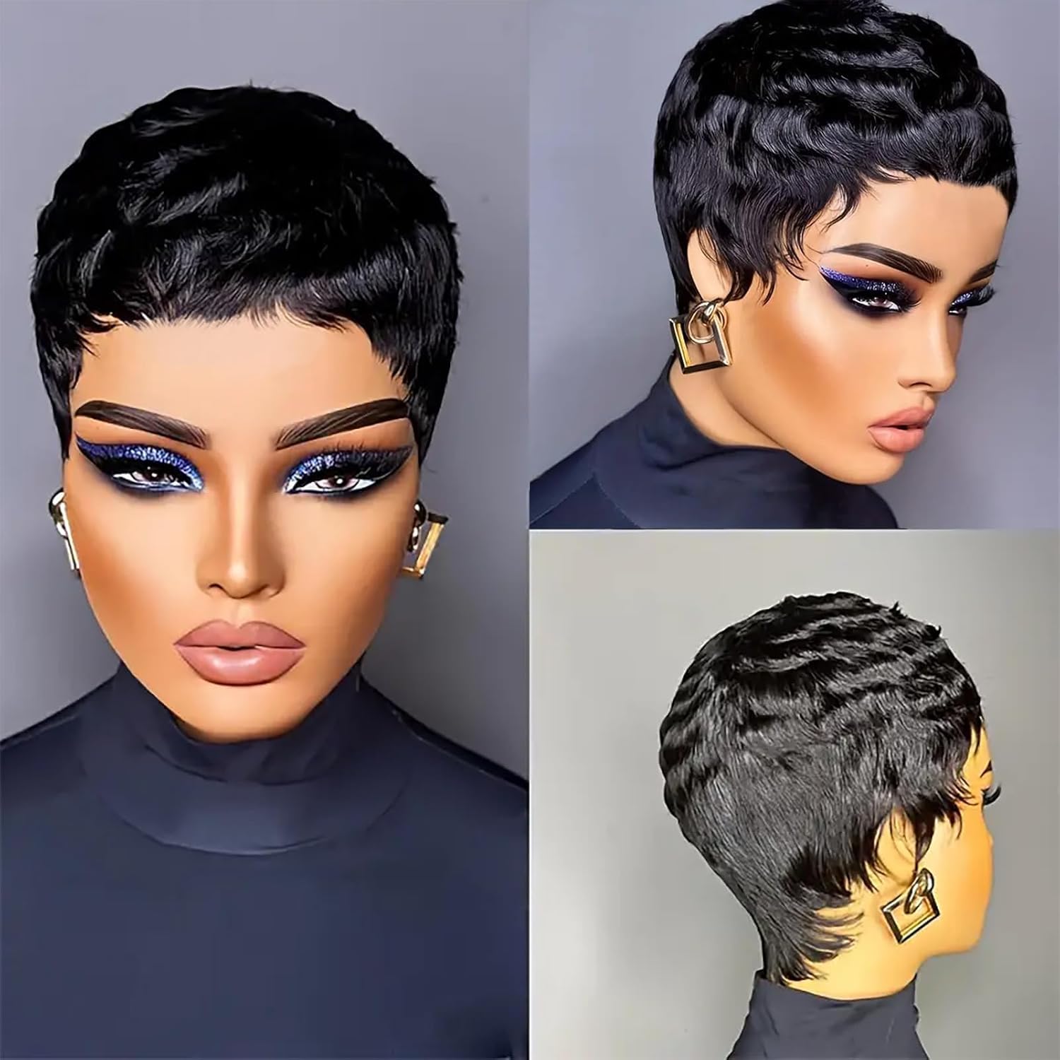 Perucas para mulheres negras pixie corte perucas de cabelo humano para mulheres uso diário cabelo chique elegante perucas sintéticas