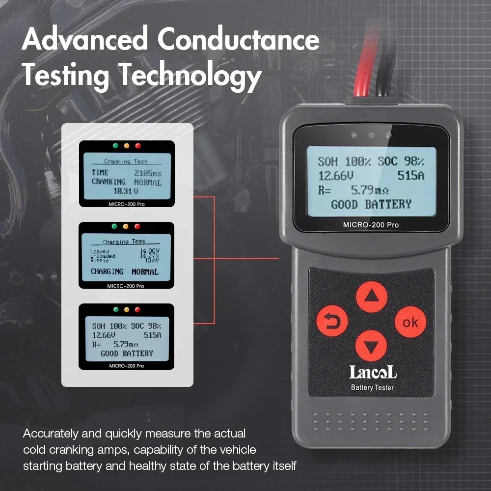 Lancol Micro200Pro 12v แบตเตอรี่เครื่องทดสอบความจุรถเครื่องทดสอบแบตเตอรี่สําหรับโรงรถ Workshop เครื่องมืออัตโนมัติ Mechanical