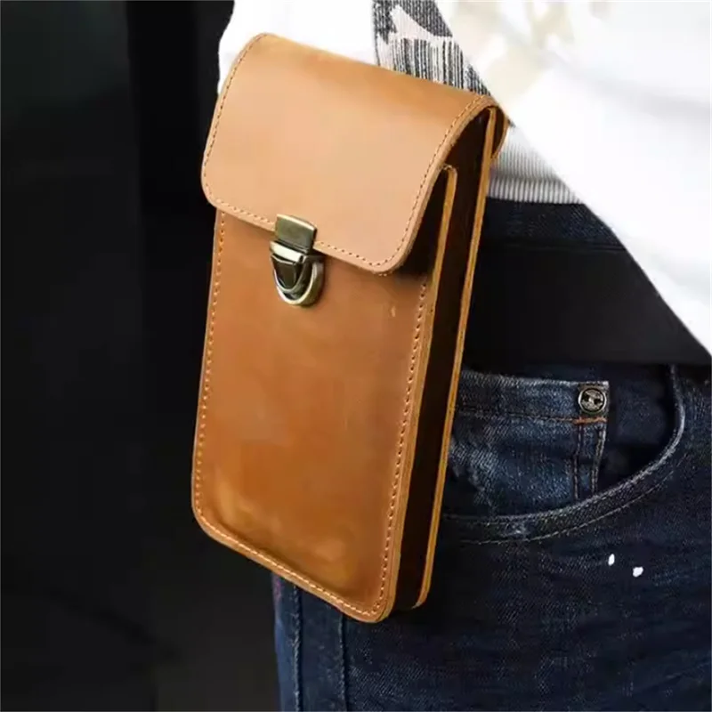 Aiguoniu couro genuíno dos homens fanny pacote moda pequena cintura saco de alta qualidade hip cinto cintura packs marca saco do telefone celular