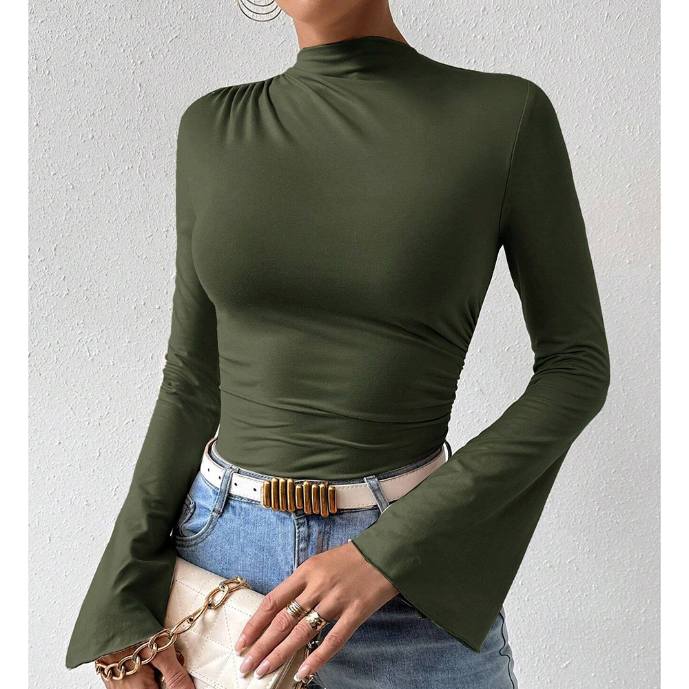 Mia Muse Bodysuits femininos outono coreano cor sólida manga comprida em torno do pescoço macacões e playsuits casuais