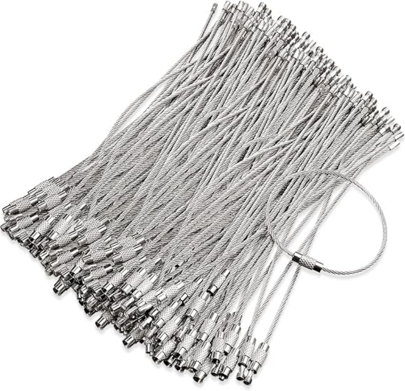 Metal chaveiro tag cordas de aço inoxidável fio cabo laço parafuso bloqueio gadget anel chave chaveiro círculo acampamento pendurado ferramenta ferragem