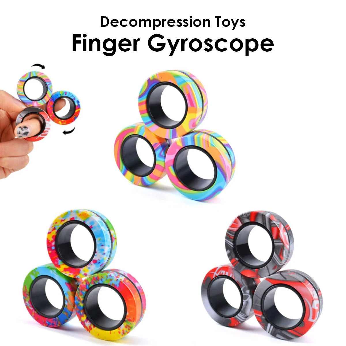 3 pièces anneaux magnétiques Fidget jouet ensemble adulte Fidget aimants Spinner anneaux Fidget Pack grand cadeau pour adultes adolescents enfants
