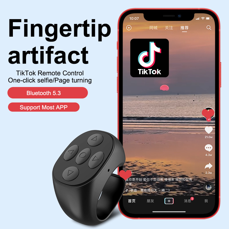 2025 Bluetooth Tiktok, кольцо с дистанционным управлением, гаджет, переворачивающийся контроллер для селфи, контроллер на кончиках пальцев, 4 кнопки, 10 м для IPhone Xiaomi