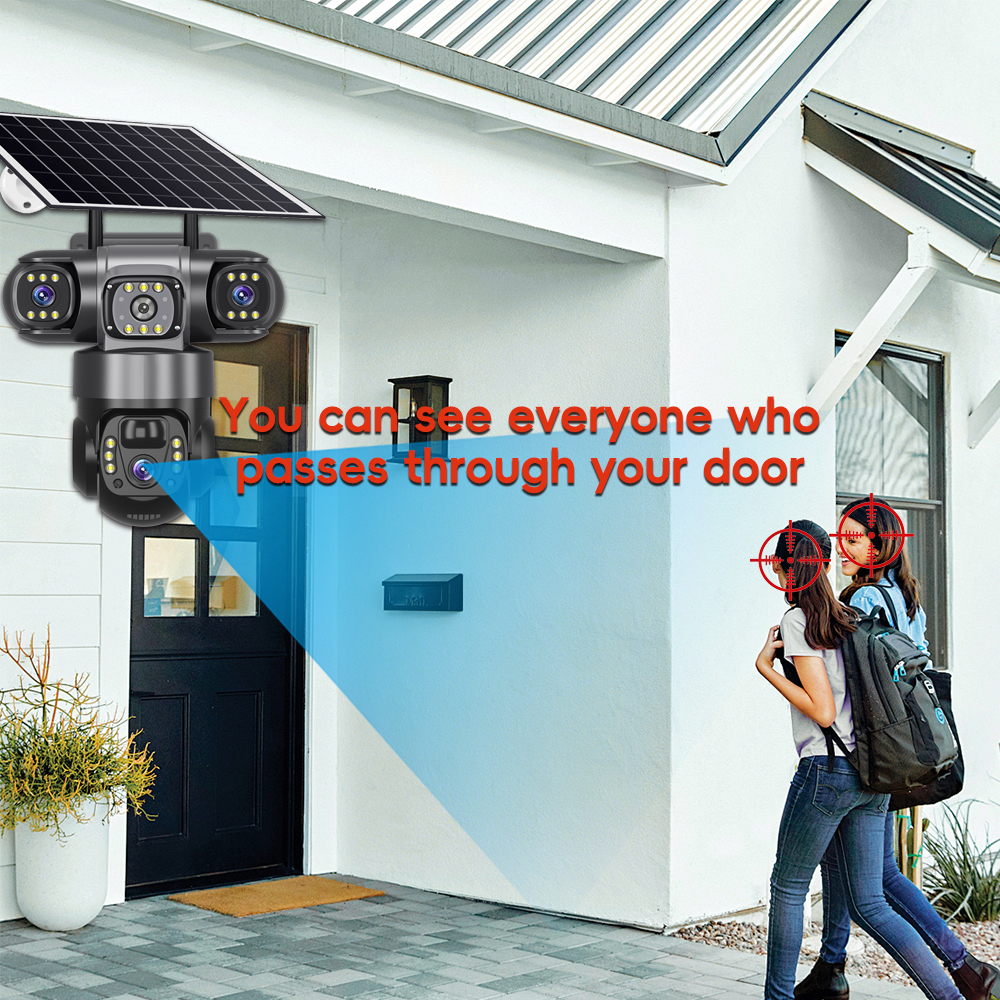 WIFI 15MP Solar Camera Camera 3 Lens 3 Screen 10X Zoom Body Detection Waterproof Night Vision CCTV Security Protection V380 pro