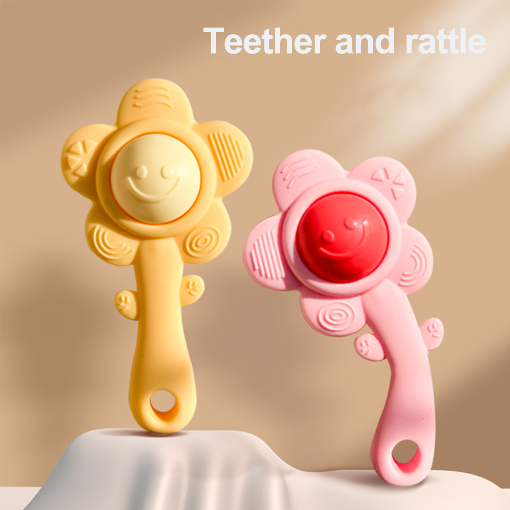 3-in-1Baby Teething Rattle with Chewable Gripper&Shaker Sensory Toy to Boost Vision/Hearing Unisex Gift for Birthdays/Holidays