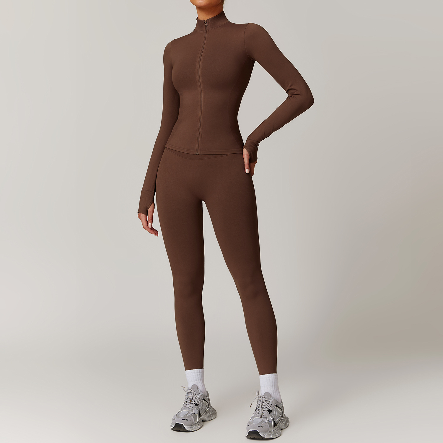 Conjunto de Yoga sin costuras para mujer, conjunto de entrenamiento de 2 uds., ropa deportiva para gimnasio, chaqueta de manga larga para Fitness, mallas de cintura alta, trajes deportivos