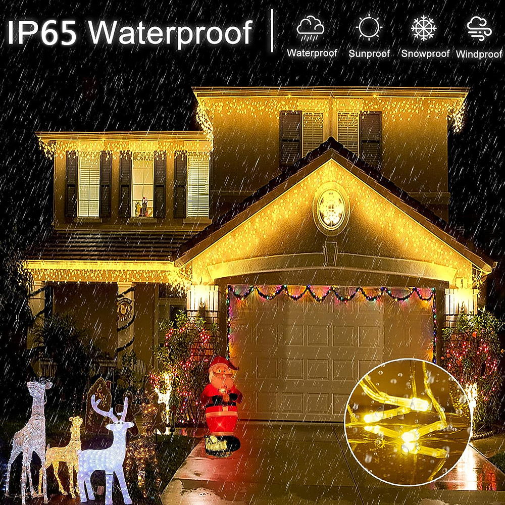 Solar Christmas Eaves Lights String Outdoor Waterproof Icicle Lights 8 Modes for Eaves Yard Party Indoor Holiday Decoration