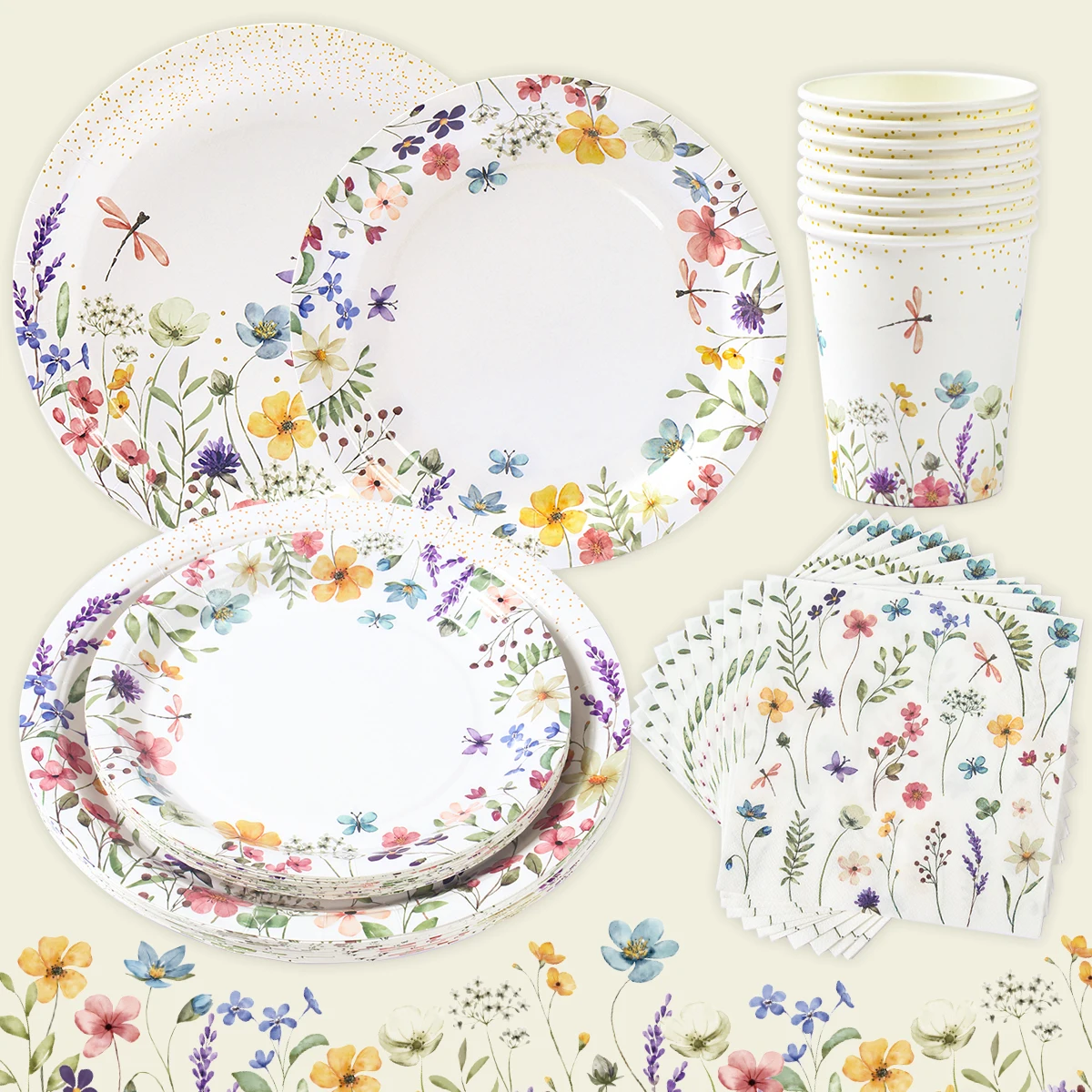 Spring Wild Flower Tableware Birthday Party Decor Wild Floral Disposable Plate Cup Tablecloth Girl Wedding Baby Shower Supplies