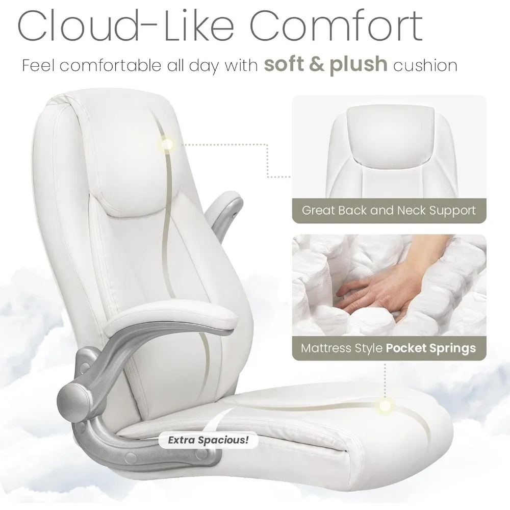 Ergonomic Office Chair PU Leather Executive Chair Padded Flip Up Armrest Computer Chair Adjustable Height High Back Lumbar