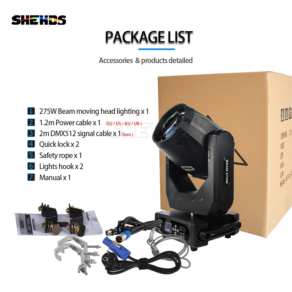 Shehds-ビームムービングヘッド電球、ダブルプリズム、dmx512、ナイトクラブ、ウェディングシアター、ディスコ、プロのクリスマスライト、275w