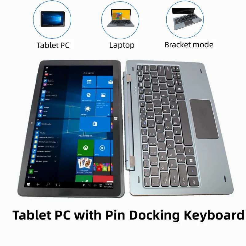 Gran oferta de tabletas 2 en 1 de 11,6 pulgadas 4GBDDR + 128GB con teclado de acoplamiento Windows 10 CPU x5-8300 Tablet PC 1920*1080IPS Compatible con HDMI