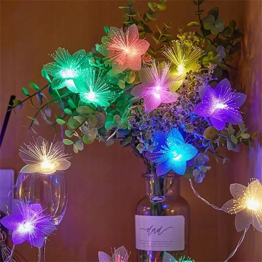 광섬유 요정 빛 2/3M LED 배터리로 작동되는 화환 크리스마스 장식 파티 신년 장식 인공 꽃 꽃줄