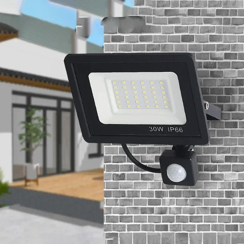 Reflectores LED 100W 50W 30W 20W 10W PIR Sensor de movimiento IP66 LED impermeable 220V colgante Exterior lámpara de pared al aire libre foco
