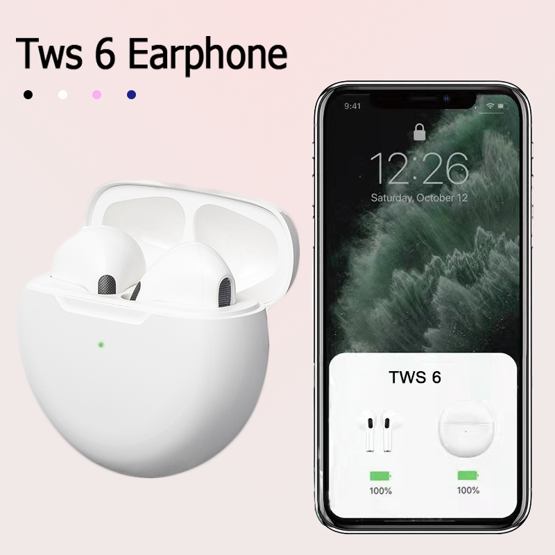Original-Ohrhörer Tws 6, kabelloses Bluetooth-Headset 5.3, Mini-Kopfhörer mit Mikrofon, Ladebox für Xiaomi, iPhone, Samsung