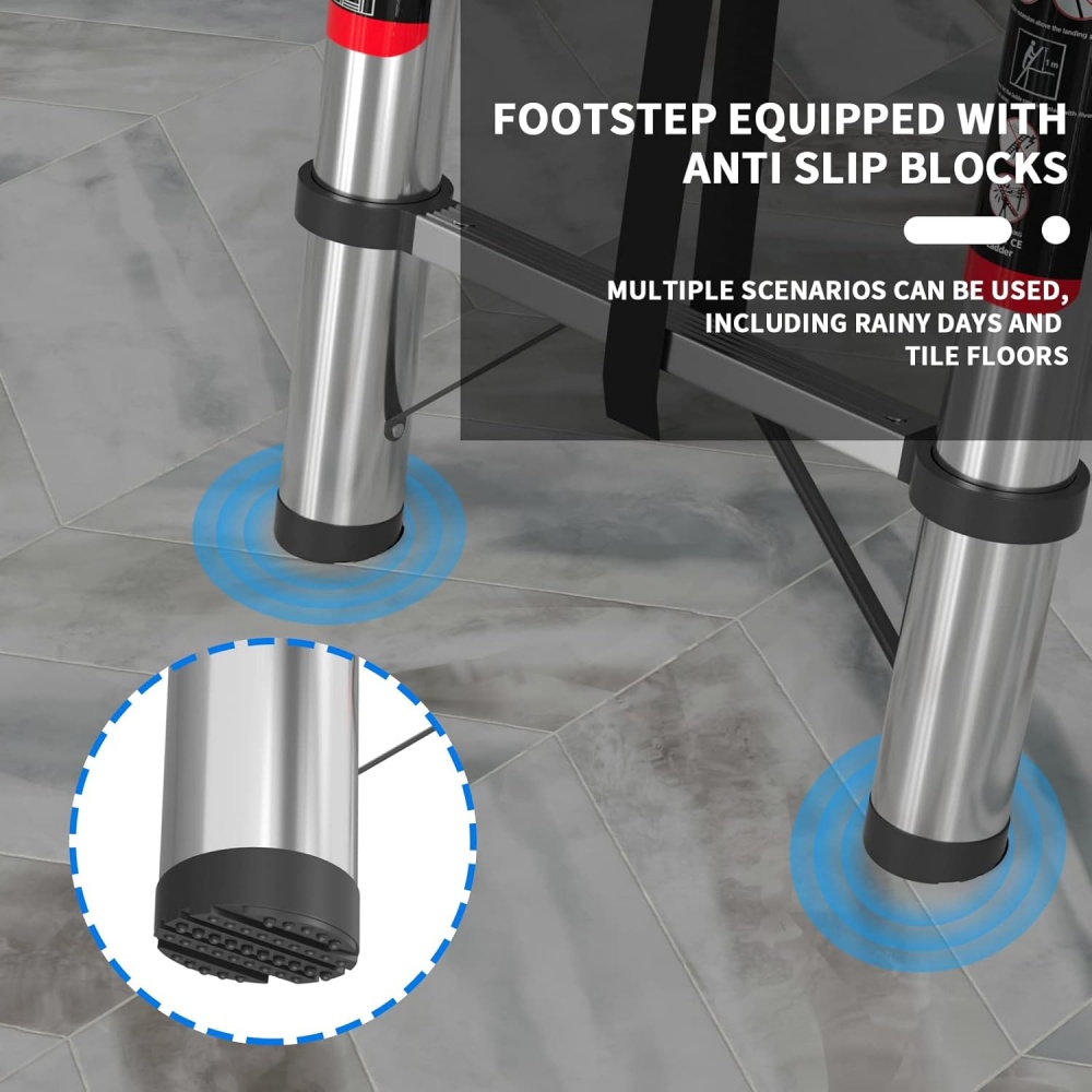 Échelle Télescopique Polyvalente en Acier Inoxydable, Extensible, avec Pieds Antidérapants, Portable, Robuste, Loft, EN131, 10.5 Pieds, 3.2m