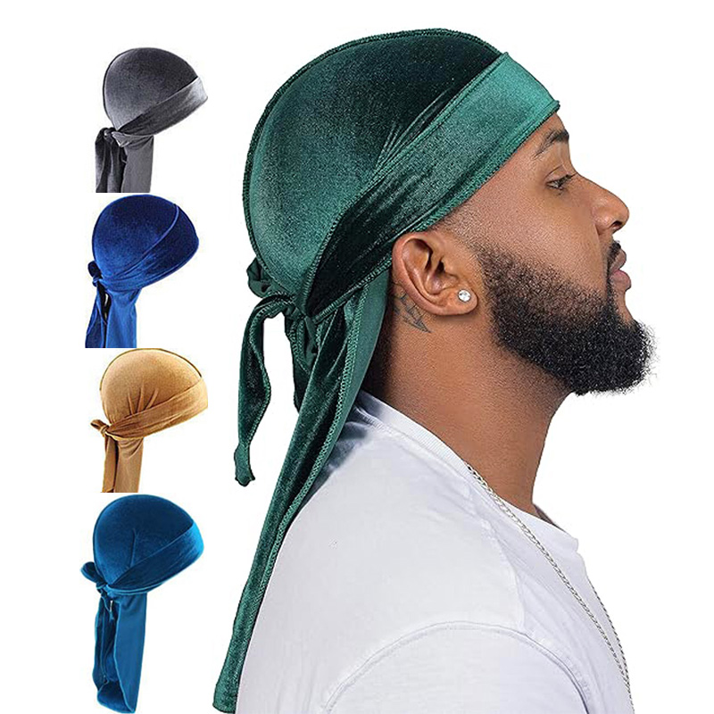 ใหม่ Unisex กํามะหยี่ Durags ผ้าพันคอ Turban หมวกผู้หญิง Breathable Long Tail หมวกโจรสลัดหมวก Hip Hop Headband