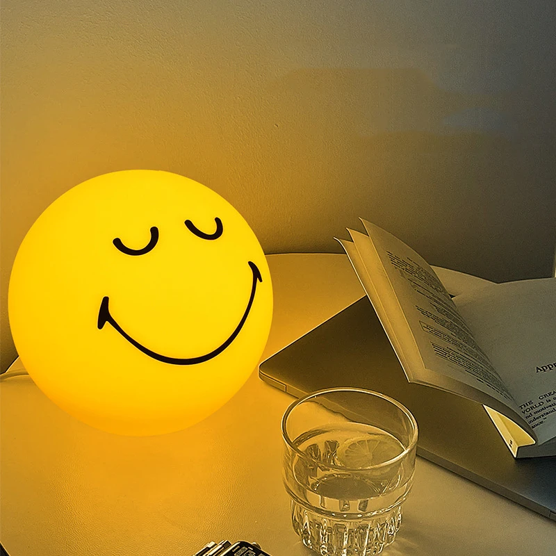 Lámpara de esfera de ronquido/verano, luz de ambiente con sonrisa, regulable, recargable por USB o enchufe USB, luz nocturna sonriente para decoración del hogar