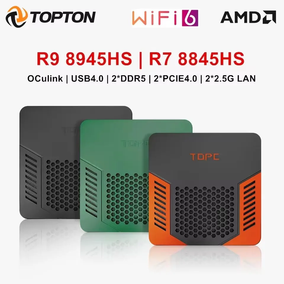 Topton Oculink Gaming Mini PC AMD Ryzen 9 8945HS R7 8845HS USB4.0 2x2.5G LAN 2xPCIe4.0 2xDDR5 Windows 11 NUC Mini komputer WiFi6
