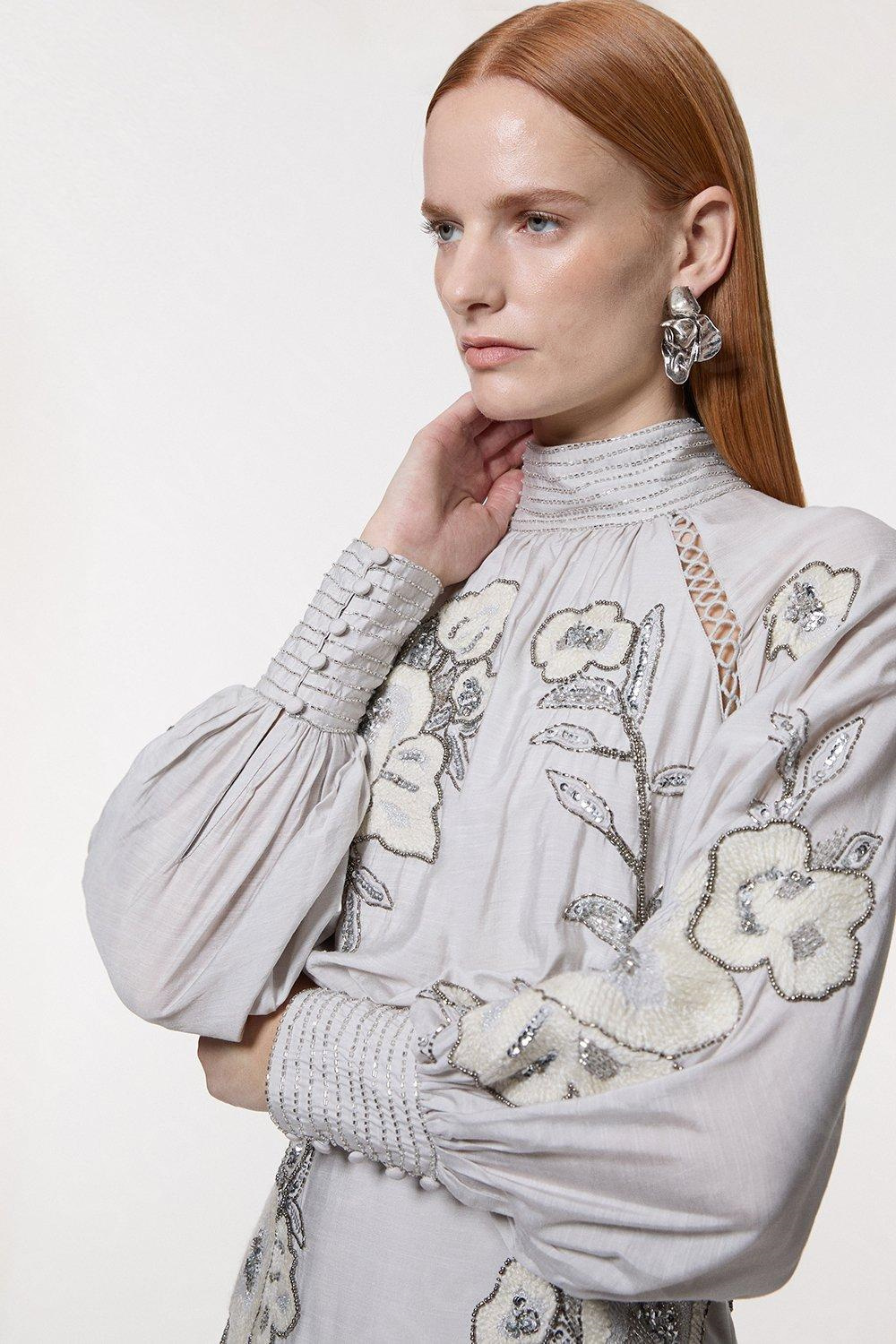 Customized Vintage Silver Prom Dresses Ankle Length Wedding Party Dresses Long Sleeves High Neck Evening Gowns 2025 Side Slit