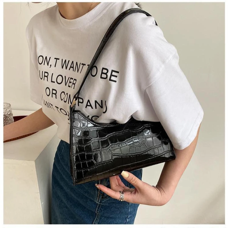 Fashion PU Leather Bags for Women Alligator Pattern Armpit Handbag Female Small Underarm Messenger Bag Purses and Handbags