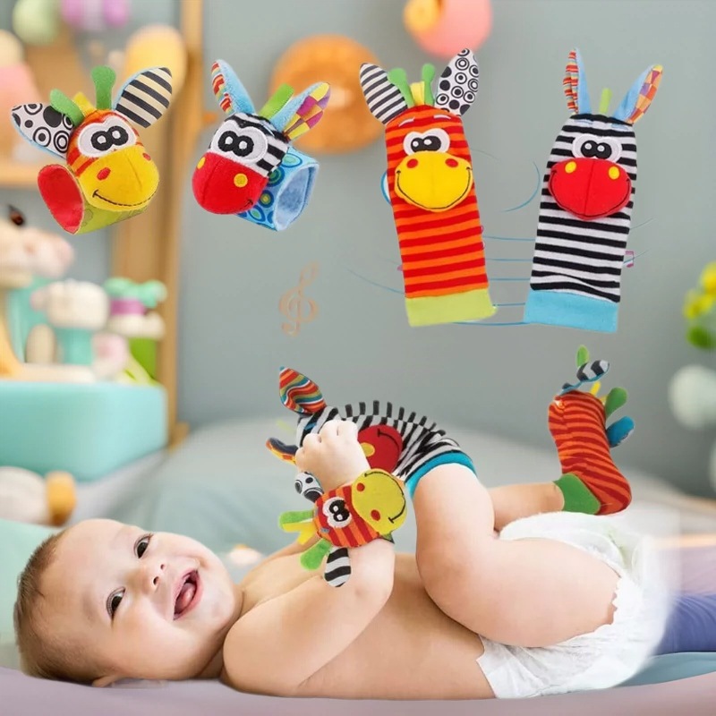 Baby Rattle Socks Toys For Newborn 0 12 Months Play Animal Socks Wrist Strap Rattle Infant Foot Socks Bug Babies Accessory