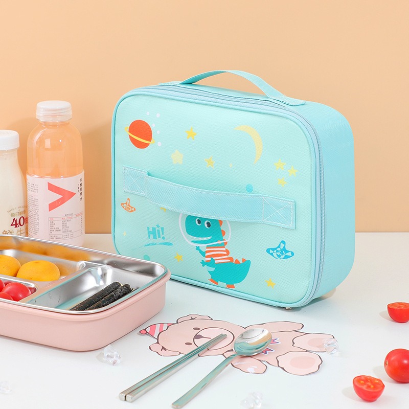 Bolsa de almuerzo transparente Caja de almuerzo para niños Bolsa suave aislada Enfriador de regreso a la escuela Kit de bolsa de comida térmica para niños-Plus (dinosaurio asequible
