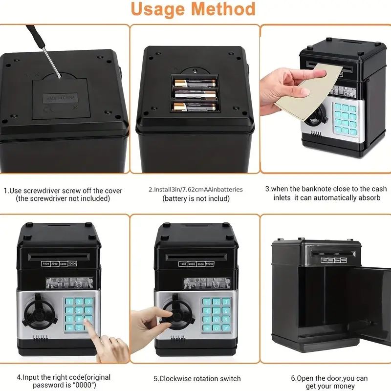 어린이 ATM 안전 소형 미니 돼지 저금통 안전 동전 예금 은행 지문 도난 방지 암호 장난감 oy 배터리가없는 소년 용