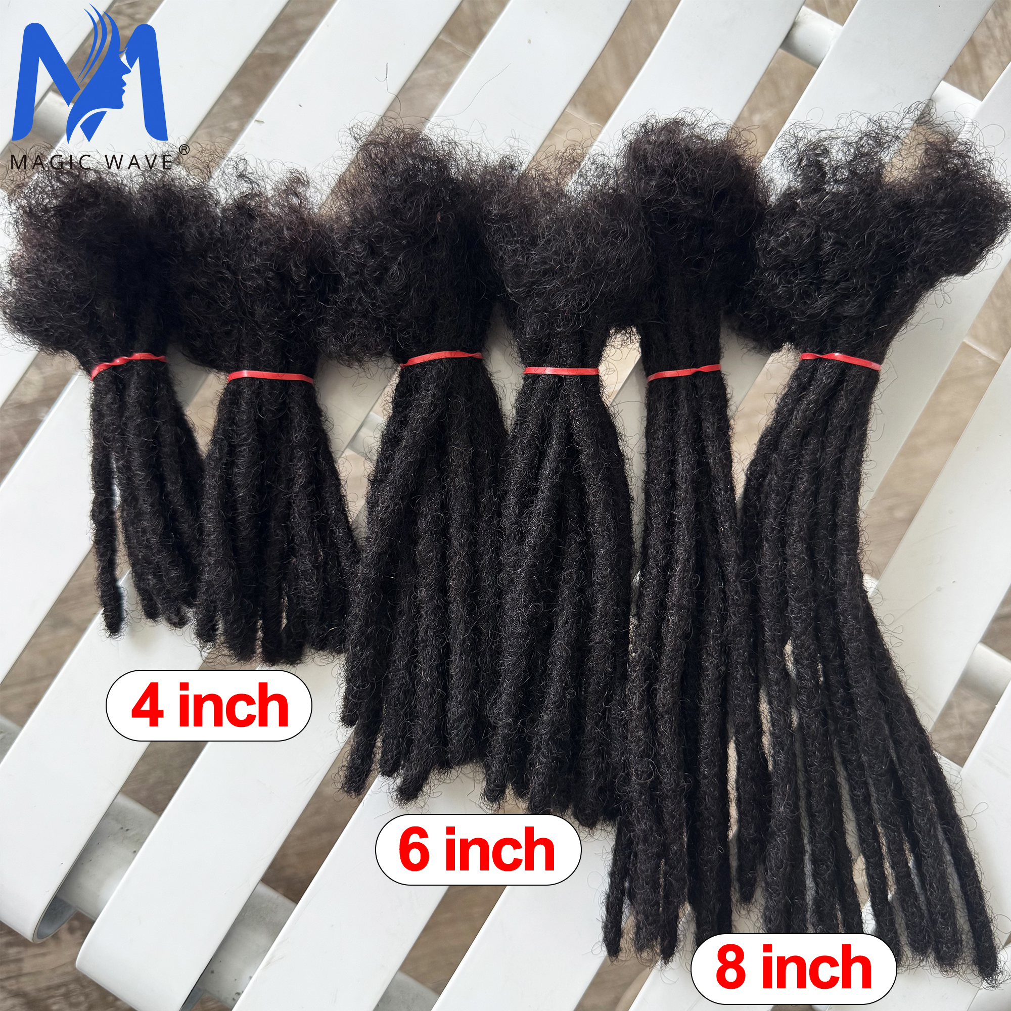 0.6 cm de largeur 4-8 pouces 10 brins Loc Extensions de cheveux humains 100% Extensions de Dreadlock permanentes entièrement faites à la main pour femmes hommes